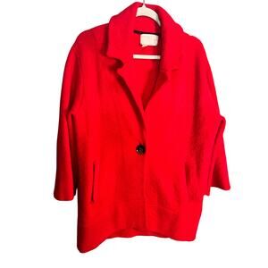 Anthropologie Moth Womens Red Button Pea Coat S Collar Wool Blend Winter Cozy